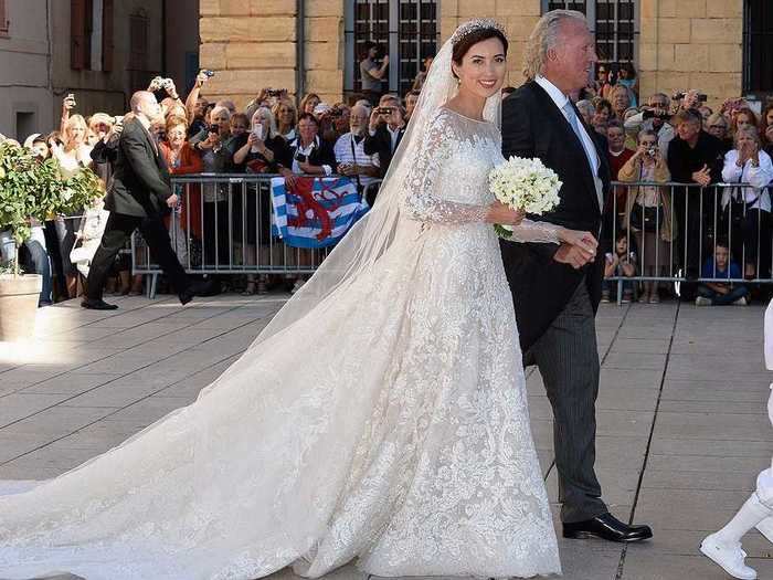 Princess Claire of Luxembourg wore a wedding gown by designer Elie Saab.