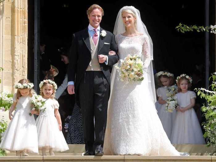 Lady Gabriella Windsor wore a custom gown by Luisa Beccaria, an Italian designer, to wed Thomas Kingston in 2019.