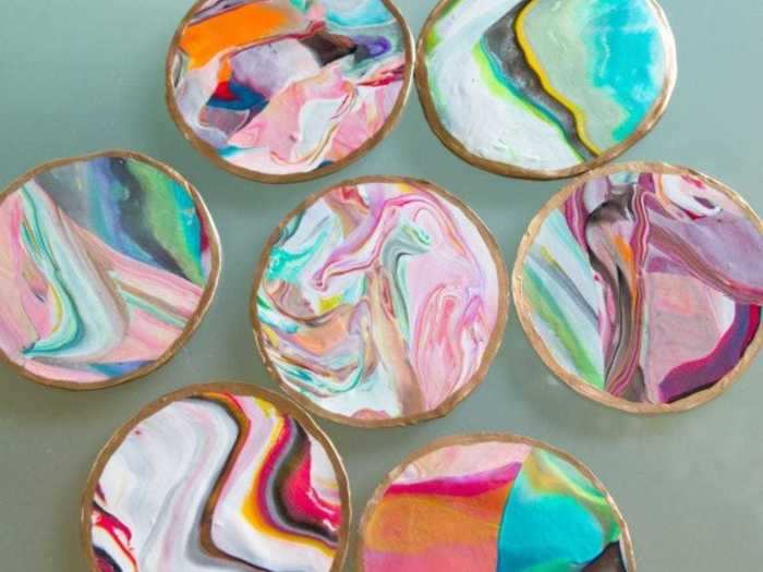 Use oven-baked clay to create stylish marbled coasters.