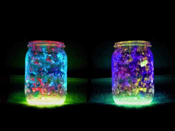 Turn an empty glass container into a glow-in-the-dark jar of "fairy dust."