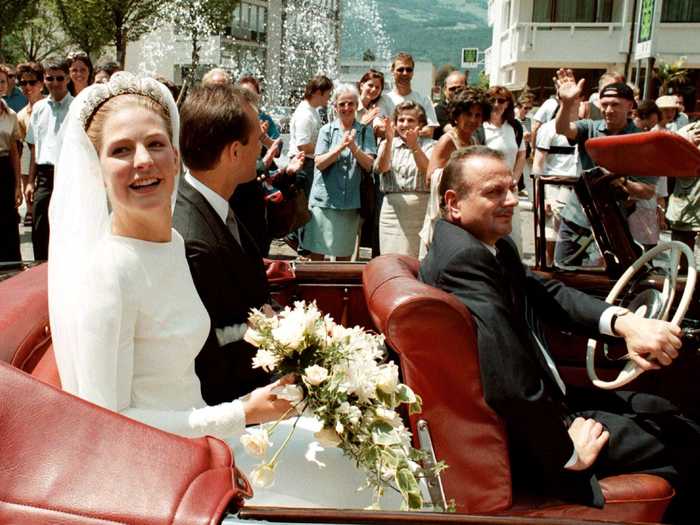 Princess Tatjana of Liechtenstein and Philipp von Lattorff rode in a convertible after their wedding in 1999.