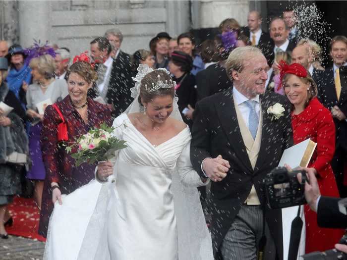 Prince Carlos de Bourbon de Parme and Princess Annemarie Gualtherie van Weezel of Belgium dodged rice thrown by guests after their wedding in 2010.