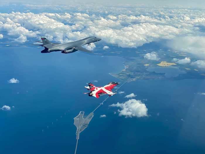 On May 5, two B-1Bs from Ellsworth headed in the opposite direction, deploying for a long-range strategic bomber task force mission to the Baltic region. The flight included training with Danish F-16s and an overflight of Lithuania, Latvia, and Estonia.