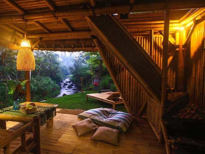 Solitude is the name of the game in this secluded bamboo hut nestled into the mountains of Bali.