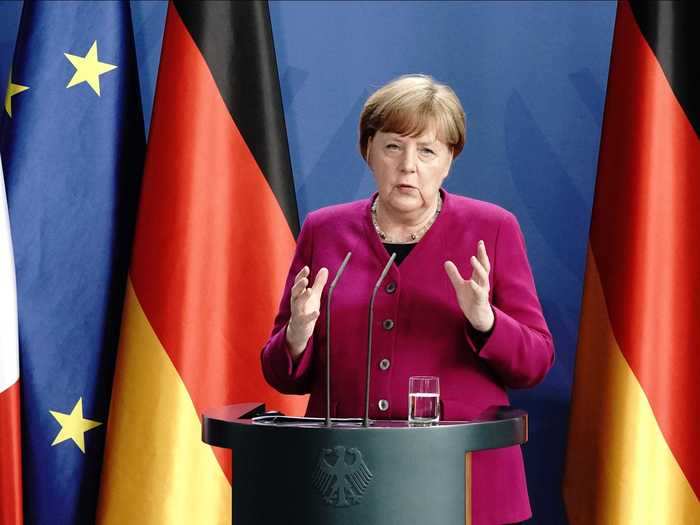 During a broadcast on May 12, Chancellor Angela Merkel said that the ingredients for a successful reopening are "social distancing, face masks, and respect."