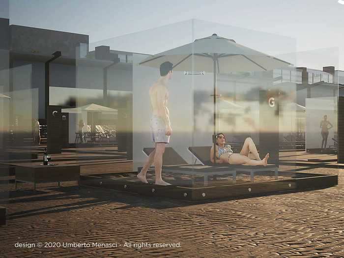 The cubes have an open-air top to allow for a breeze and a special door for employees of Safe Beach