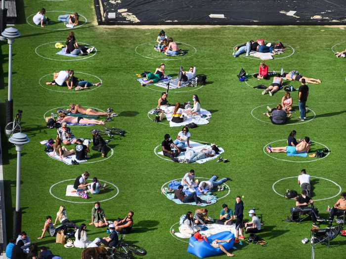 The park eventually painted "social distancing circles" on its turf in May to keep groups of people away from each other.