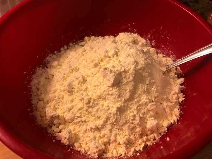 After that, I added the cake mix to the mashed bananas.