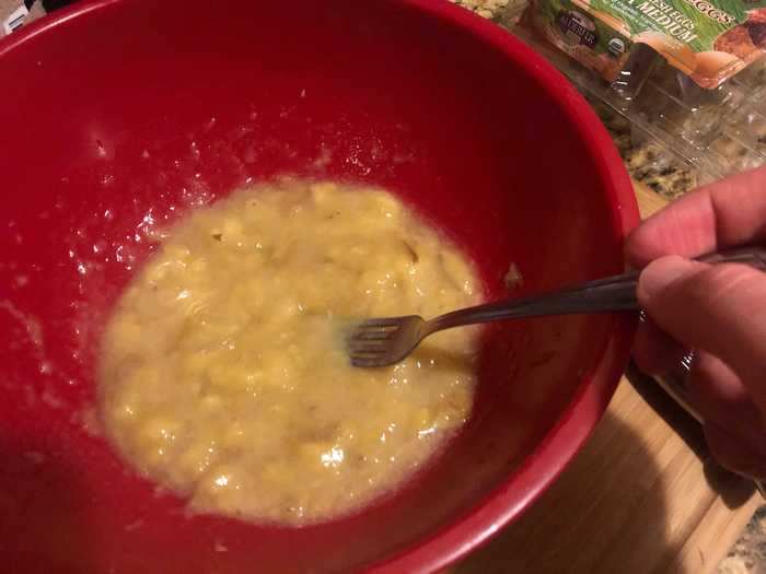 I mashed up the bananas until they looked more like a soup.