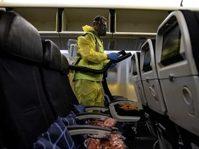 Airlines have been sending personnel in full PPE to clean off seats, and disinfect frequently touched surfaces.