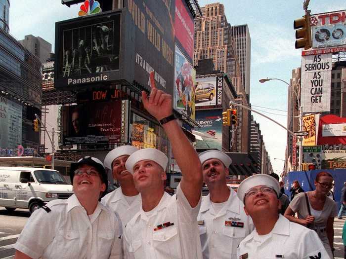 In New York, every Memorial Day weekend is Fleet Week, where Navy sailors dock at the West Side Piers and take in the city, like in this photo from 1999.