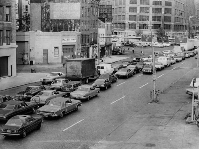 Memorial Day weekend traffic at the Holland Tunnel in New York was a reality even back in 1975.