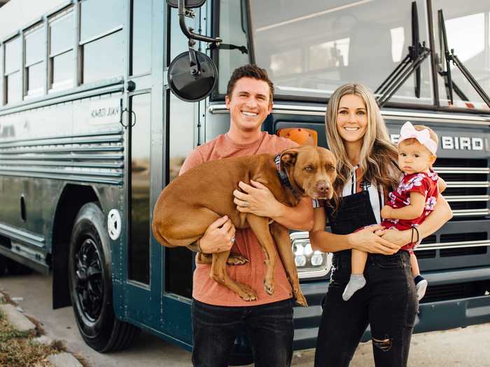 Will and Kristin have been living on a renovated bus with their daughter and dog since April 2019.