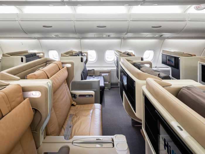 The business class section features 60 seats in a 1-2-1 configuration offering direct aisle access.