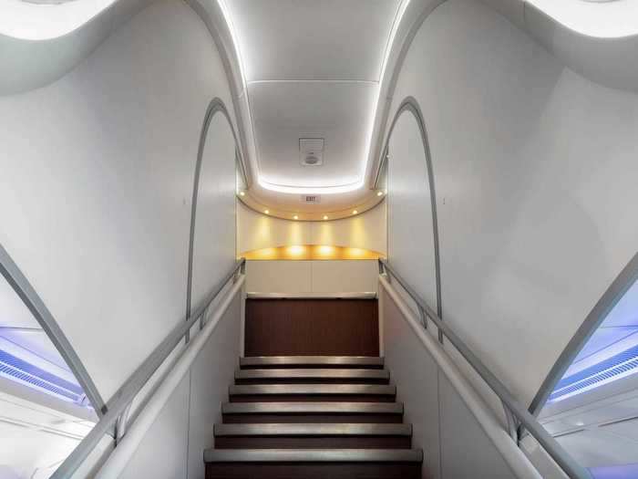 First-class and economy class are on the lower level while business class and a small section of economy class can be found on the upper deck, a short trip up the stairs.