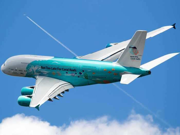 Instead of the standard white Hi Fly uses for its aircraft, the charter carrier opted to paint its new A380 in a special under-the-sea livery to spread a call to action: "save the coral reefs."