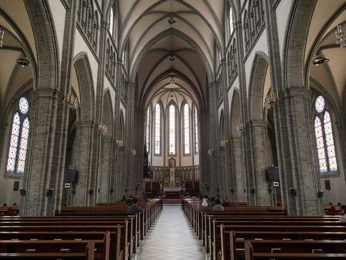 Myeongdong Cathedral, in Seoul, South Korea, was built between 1892 and 1898.