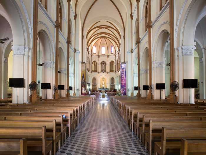 Notre-Dame Cathedral in Ho Chi Minh City, Vietnam, was constructed between 1863 and 1880 by French colonists.