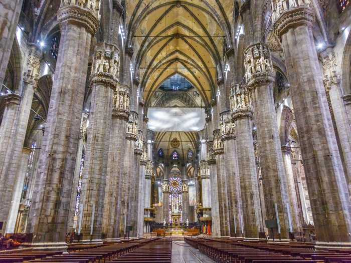 Construction of the Milan Cathedral, or the Duomo di Milano, began 1386 and is also still ongoing.