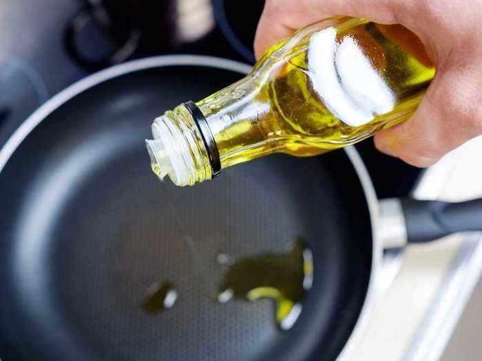 Olive oil begins to clump under colder temperatures and is best left on the countertop.