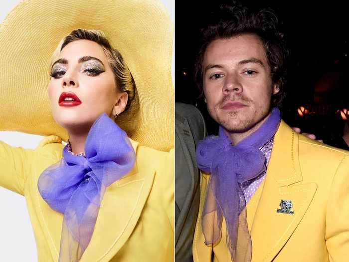 Lady Gaga and Harry Styles wore the same marigold suit just months apart.