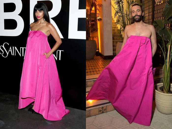 Jameela Jamil of "The Good Place" and Jonathan Van Ness of "Queer Eye" wore the same Rochas dress just days apart.