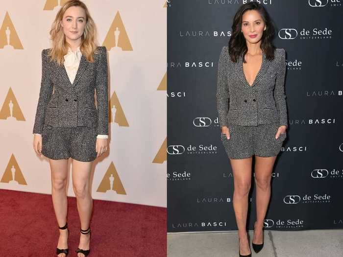 Saoirse Ronan and Olivia Munn wore identical short pantsuits.