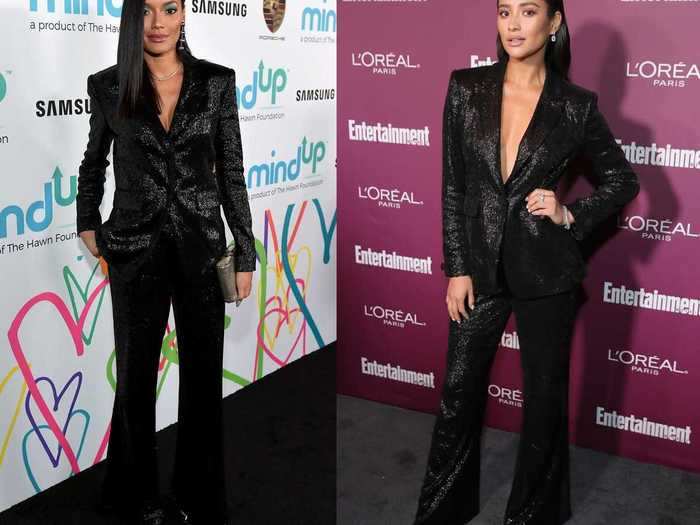 Selita Ebanks and Shay Mitchell both shined in this sparkly suit.