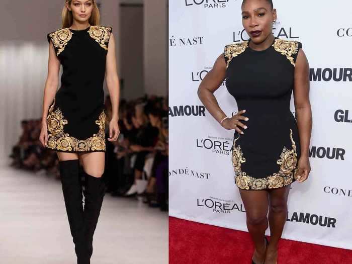 Gigi Hadid and Serena Williams both rocked an embellished Balmain minidress.