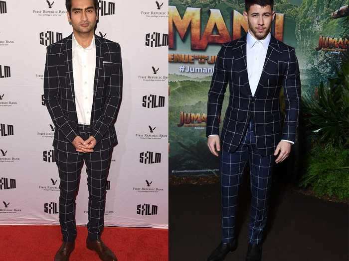 Kumail Nanjiani and Nick Jonas wore the same checked suit on the same day last December.