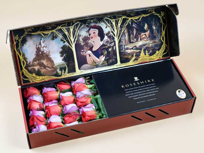 The "Snow White" box comes with two-dozen roses in a variety of colors.