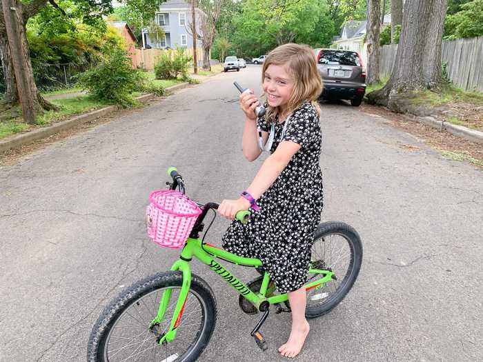 During this time, Zoe might be riding her bike, which she does almost daily now, just like her dad.