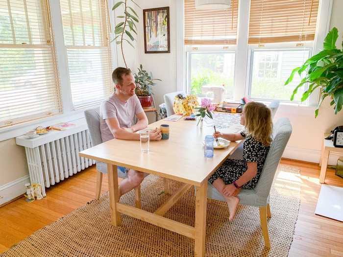 When Loewen eats breakfast with Zoe, he goes over his schedule for the day with her.