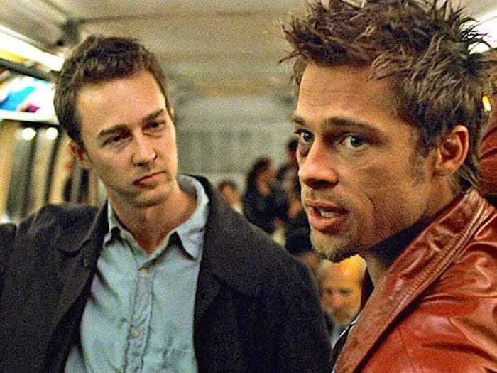 An office worker invites chaos and violence into his life in "Fight Club" (1999).