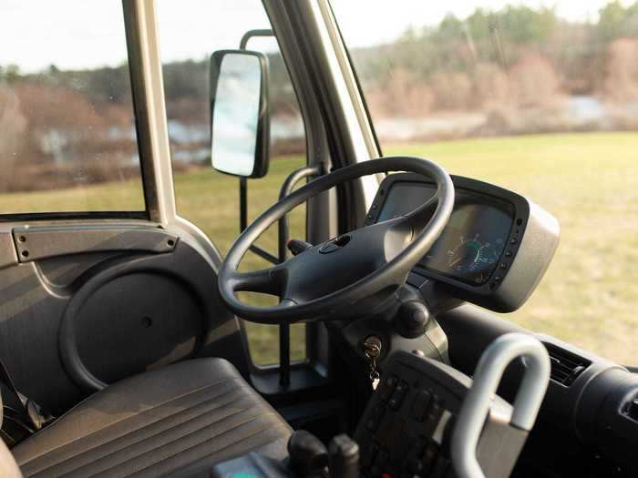 The interior of the cab is spartan, even for $400,000.