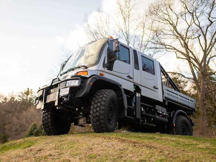 The truck has been outfitted with an aftermarket crew cab, so you can take the whole family along for the ride.