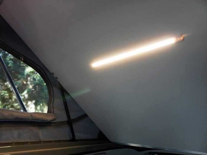 For nighttime or cloudier days, the van can be lit with the LED strip light and LED reading lights.