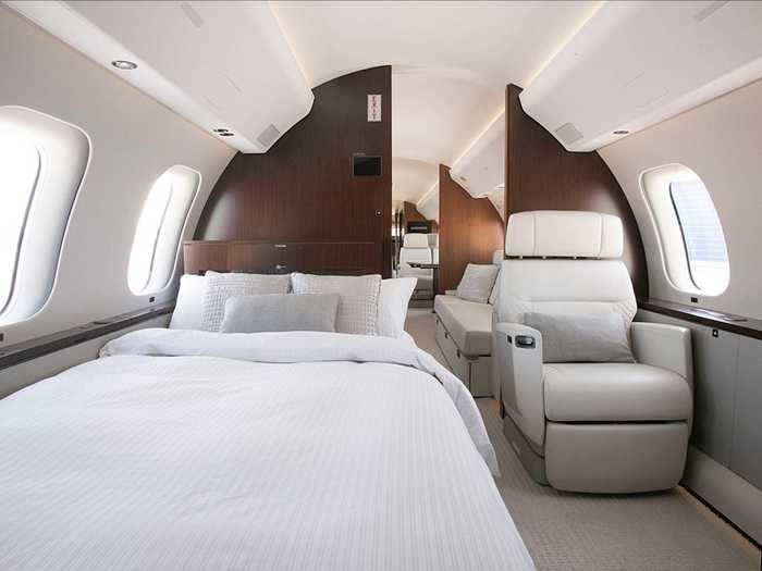 The highlight of the aircraft is the bedroom, located in the rear of the aircraft and complete with a full bed.