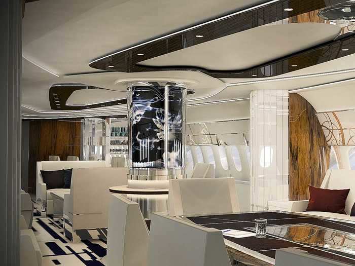 Other designs include this sleek Azure concept from Greenpoint Technologies. This award-winning design takes the Dreamliner to its maximum potential with a master bedroom with two guest suites, a private office, and a spa, among other features.