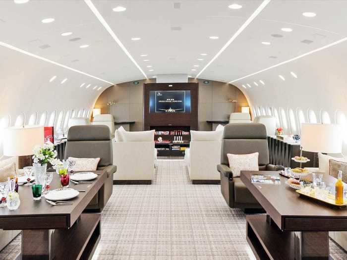 The benefits of flying on a Dreamliner over other Boeing private jets is the enhanced focus on passenger-friendly amenities that make the ride more enjoyable. The cabin altitude on the Dreamliner is lowered to 6,000 feet, allowing for more humidity and less dehydration, which lessens jet lag.