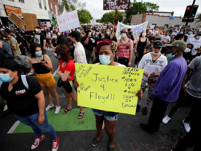 Protesters wore masks and tried to maintain social distance, according to WCCO, the local CBS station.