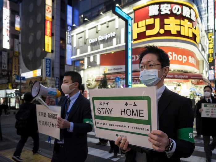 While Tokyo encouraged residents to stay home and non-essential stores to close, measures were voluntary. Many restaurants and bars remained open.