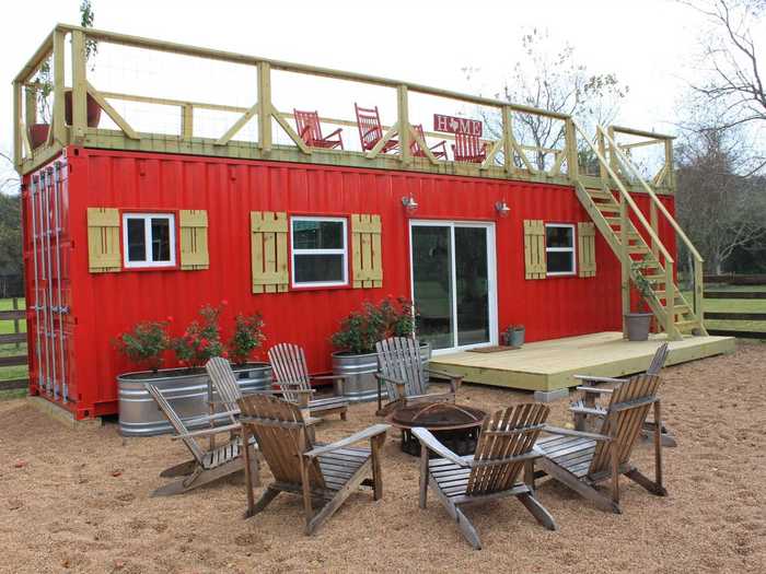 The company created the 290-square foot tiny home with a "rustic farmhouse" theme, which is reflected in the fake shutters placed around the windows to give a "nice softer touch" to the shipping container.