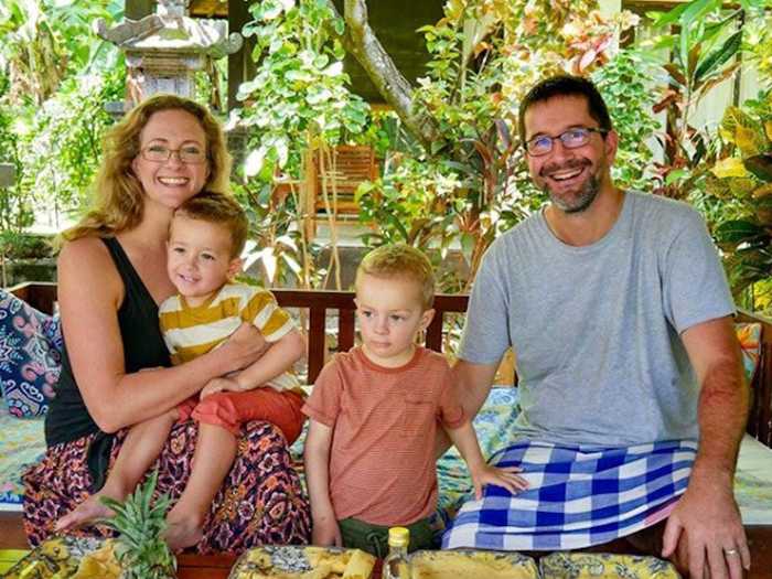 British couple Corinne and Dave Pruden and their two sons traveled to Bali, Indonesia, before travel restrictions came into place. They