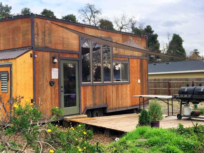 Once finished, they parked their tiny house on a piece of land in California.