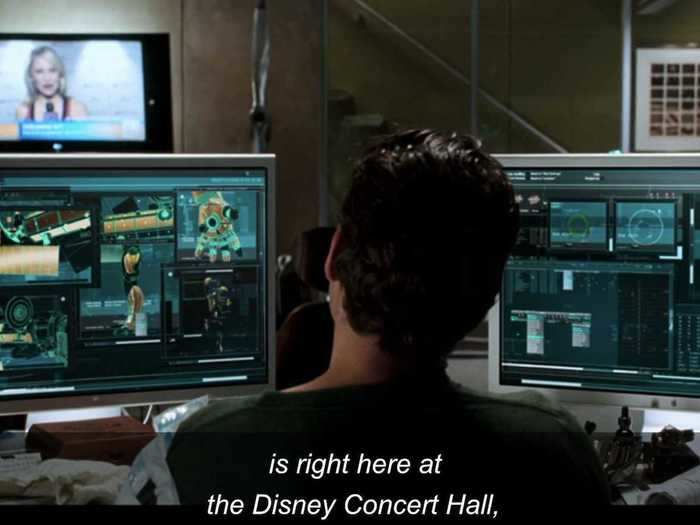 A Tony Stark benefit mentioned in the middle of the movie takes place at the Disney Concert Hall.