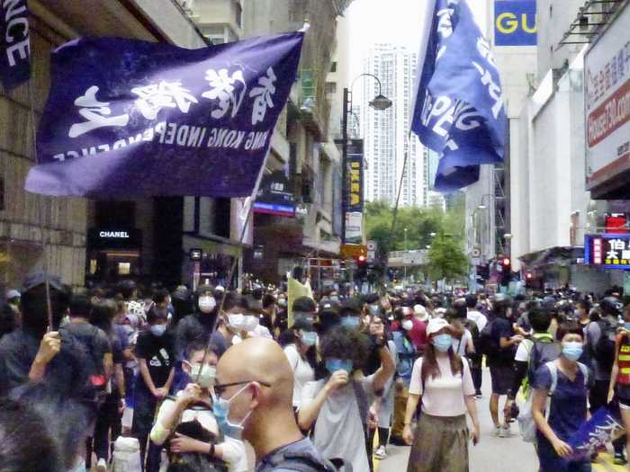 To fight against the new legislation, pro-democracy protesters marched through the streets of Hong Kong on Sunday chanting slogans like, "Revolution of our time. Liberate Hong Kong," and "Hong Kong independence, the only way out."