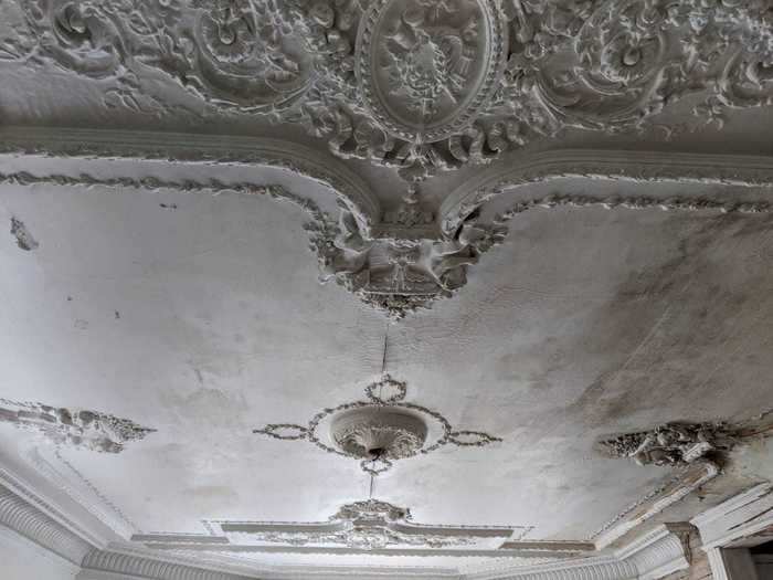 Details like this plaster ceiling are in need of repair.