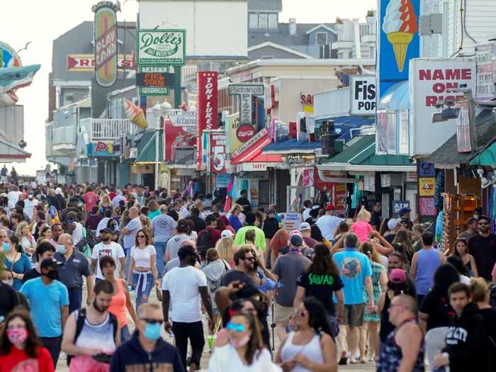 Visitors crowded the boardwalk on Memorial Day weekend in Ocean City, Maryland.