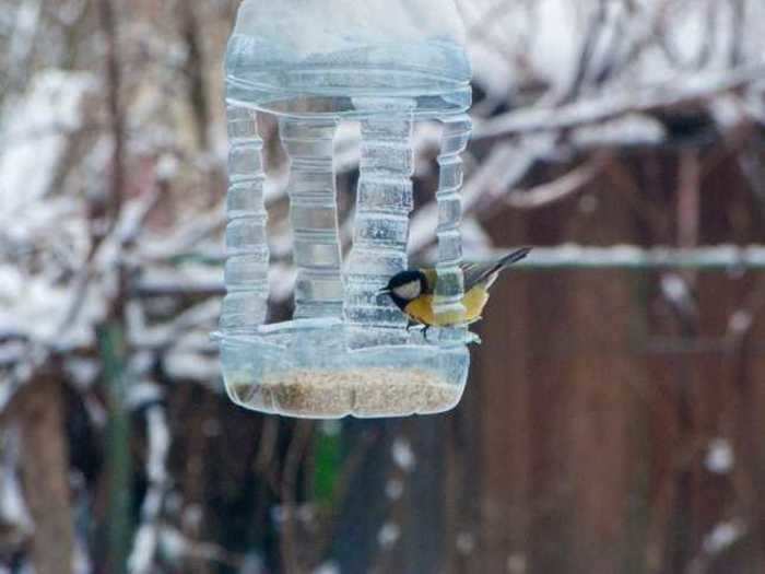 Your liter bottles of juice and soda can be recycled into bird feeders.